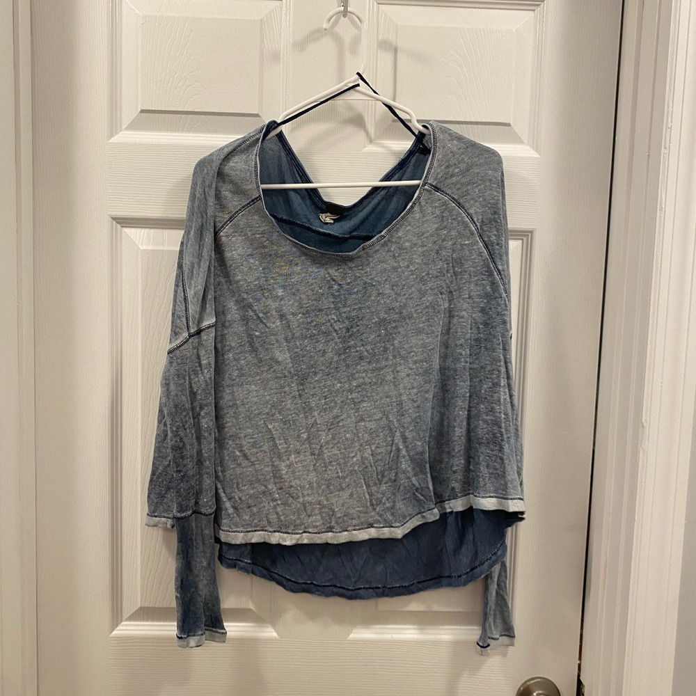 We The Free Womens Casual Blue Long Sleeve Top off the shoulder size small